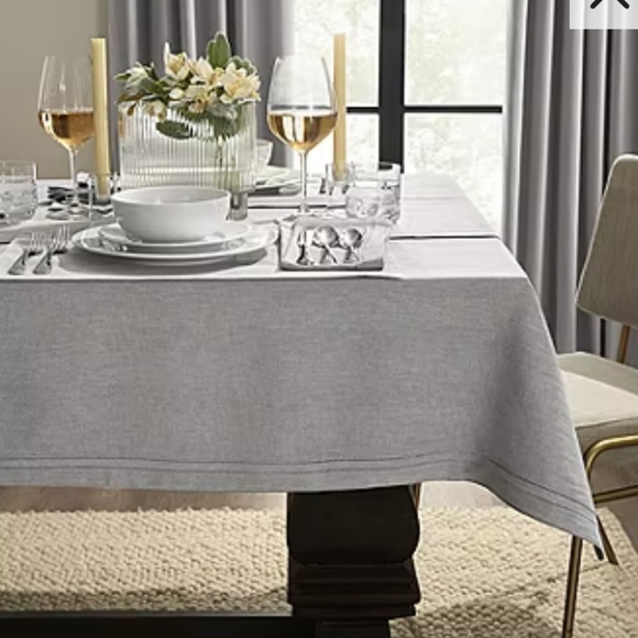 Fieldcrest Luxury Cotton Linen Harringbone Tablecloth 60 x 102 Dark Gray - Picture 2 of 8